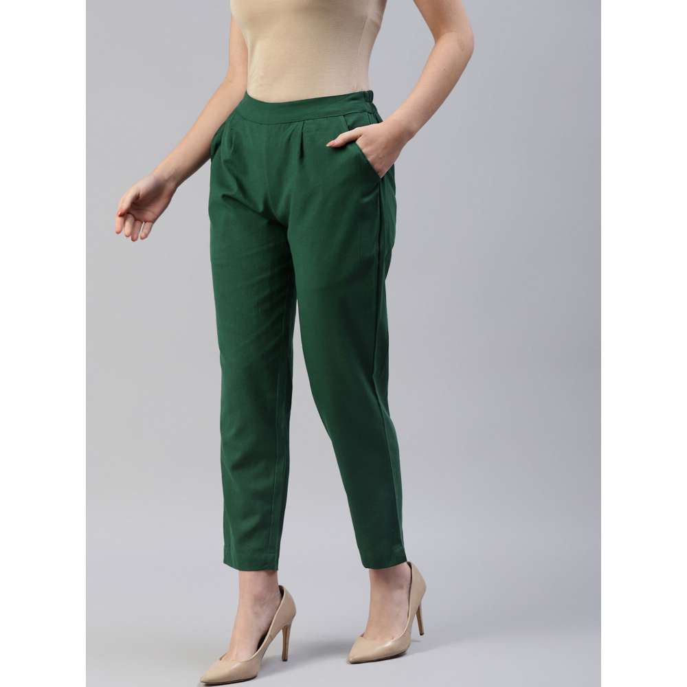 Svarchi Cotton Flex Solid Trouser Green
