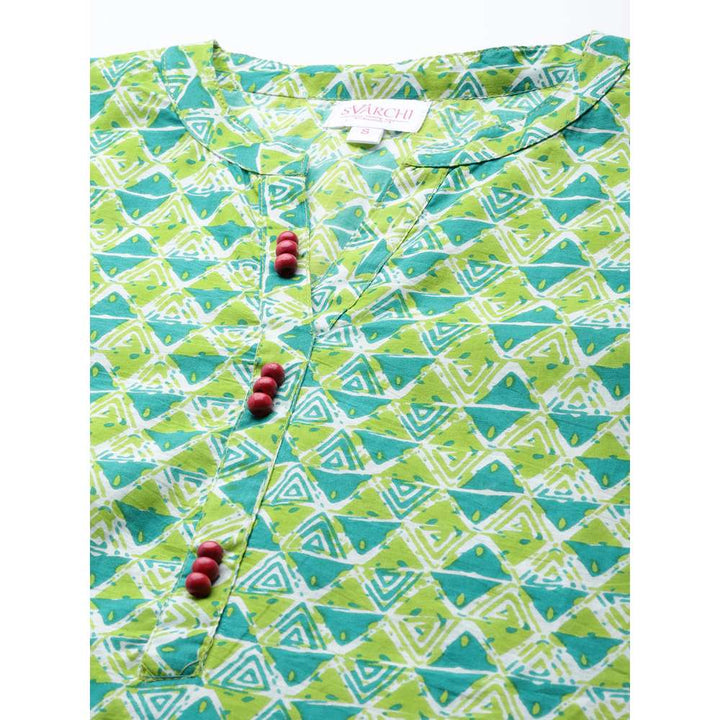 Svarchi Cotton Cambric Block Print Straight Tunic Green