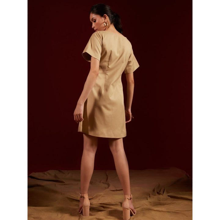 tara and i Beige Side Placket Shift Mini Dress