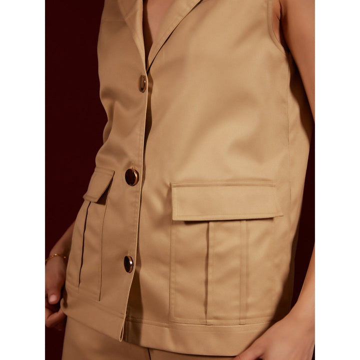 tara and i Beige sleeveless Jacket