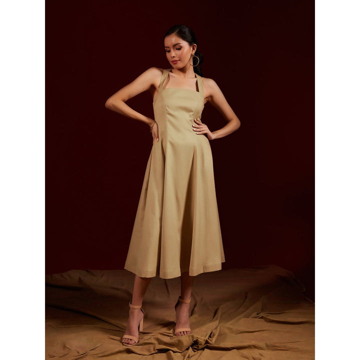 tara and i Beige Cross Strapped Midi Dress