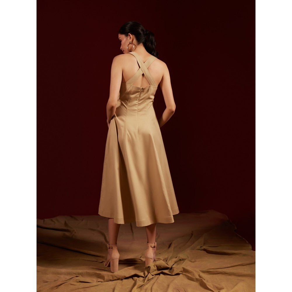 tara and i Beige Cross Strapped Midi Dress