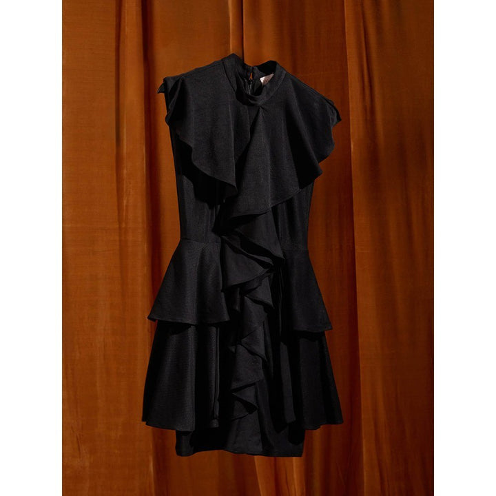 tara and i Black Ruffle Mini Dress