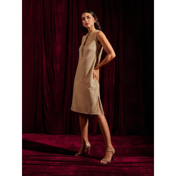 tara and i Creme Faux Leather mesh dress