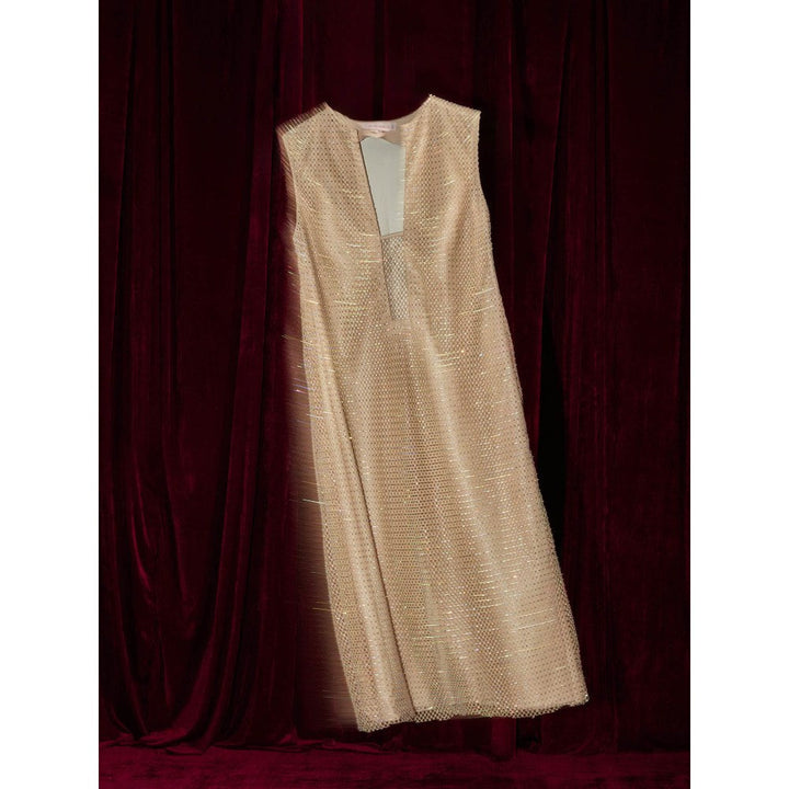 tara and i Creme Faux Leather mesh dress