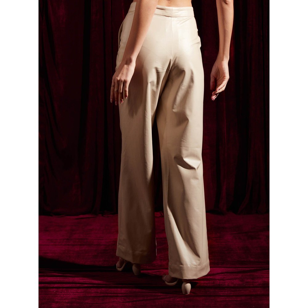 tara and i Creme Faux Leather Straight Fit Trousers