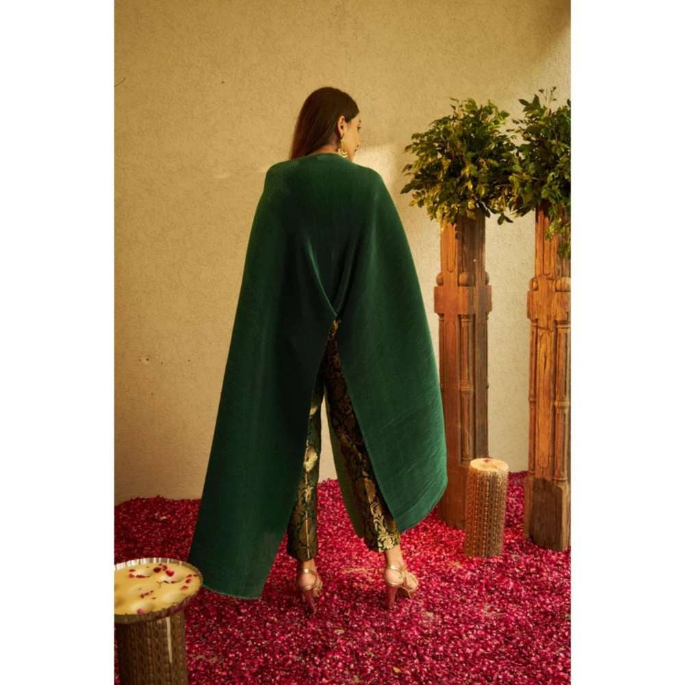TASUVURE Divine Embroidered Cape with Brocade Pants - Green (Set of 2)
