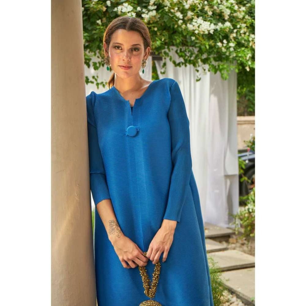 TASUVURE Elegant Pleated & Brocade Tunic - Teal Blue (Set of 2)
