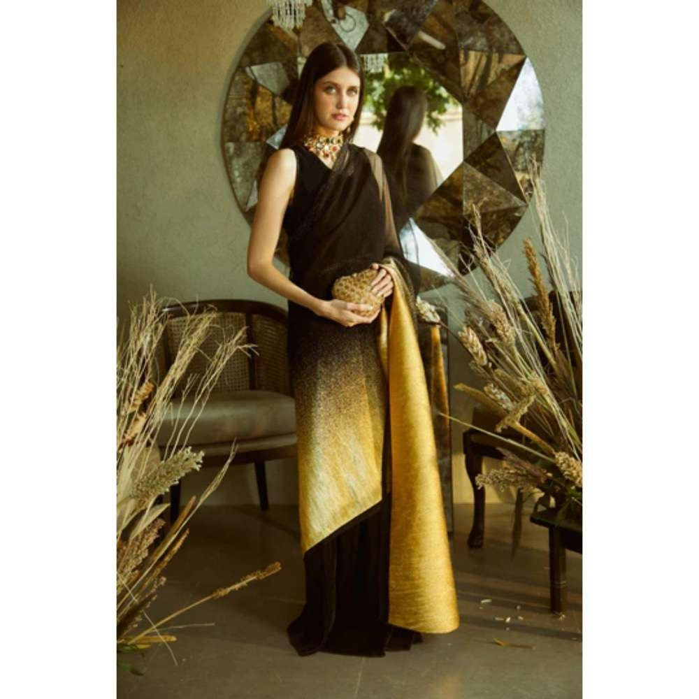 TASUVURE Idyllic Adorned Gown Saree with Umbrous Palla - Black