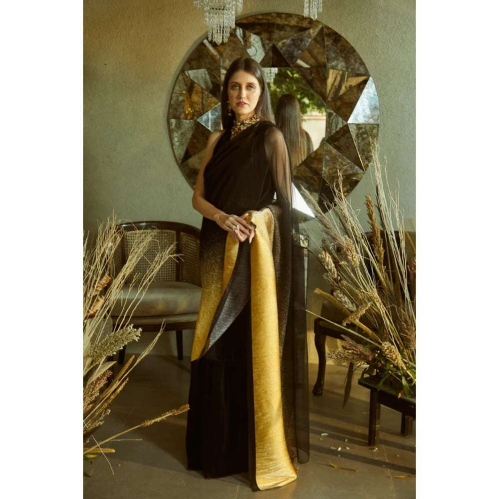 TASUVURE Idyllic Adorned Gown Saree with Umbrous Palla - Black