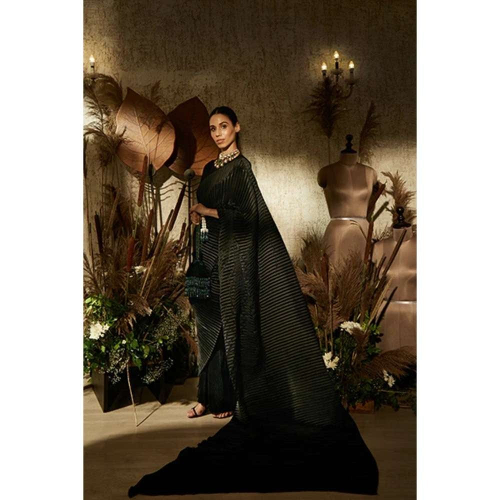 TASUVURE Classy Pleated Gown Saree - Jade Black