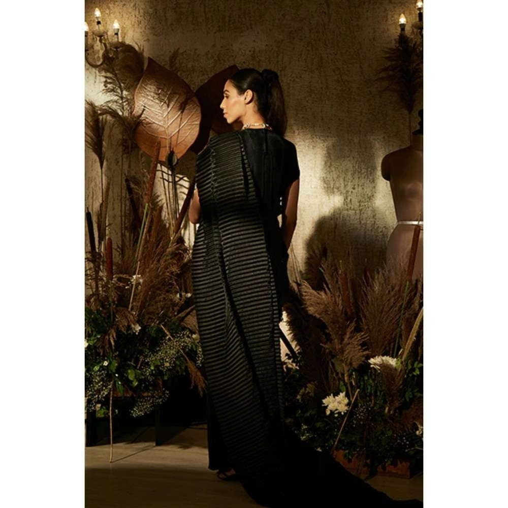 TASUVURE Classy Pleated Gown Saree - Jade Black