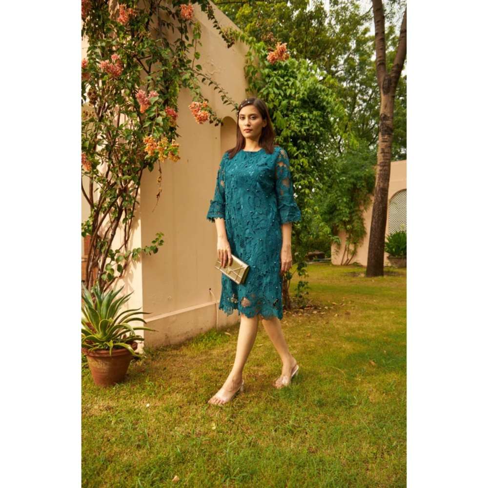 TASUVURE Myra Mesh Pearl Oak Dress Green