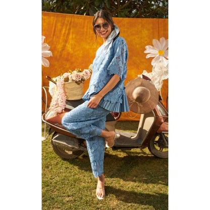 TASUVURE Myra Mesh Cross Back Co-Ord Blue (Set of 2)