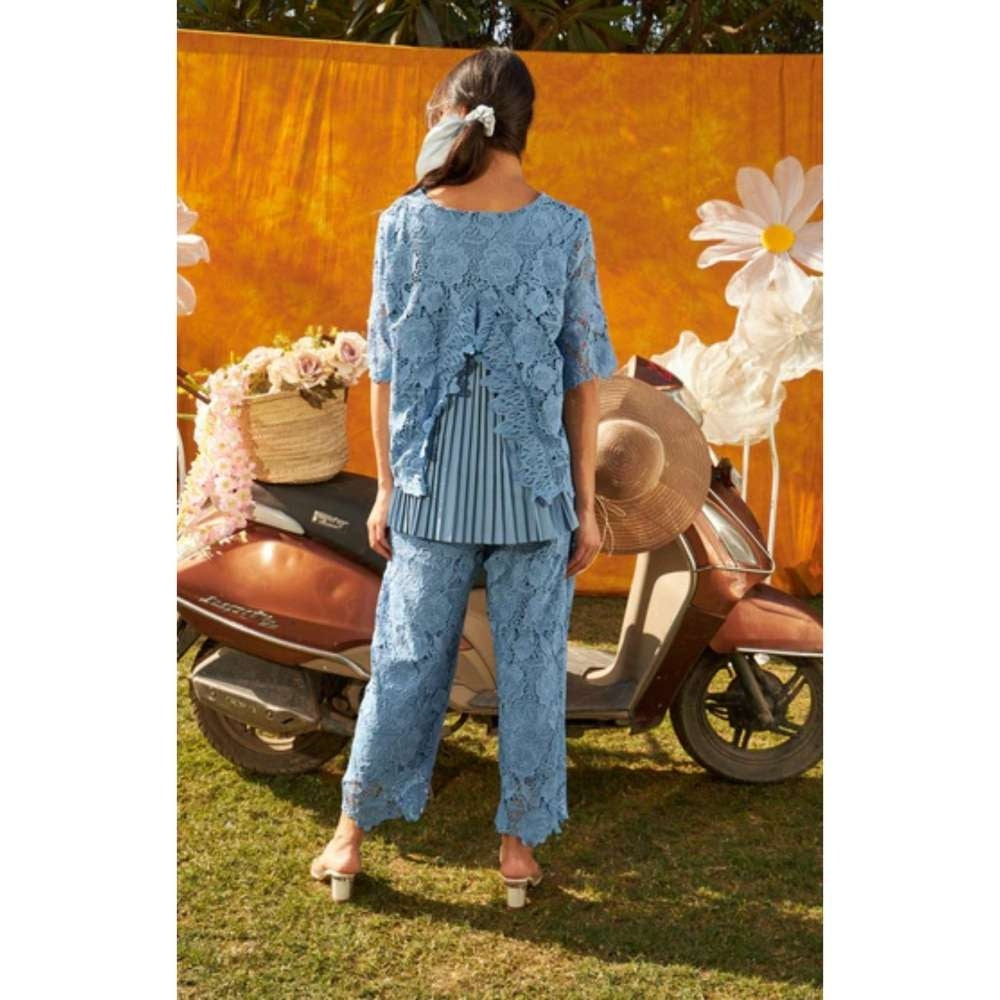 TASUVURE Myra Mesh Cross Back Co-Ord Blue (Set of 2)