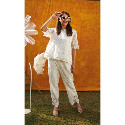 TASUVURE Myra Mesh Cross Back Co-Ord White (Set of 2)