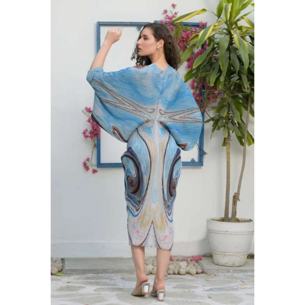 TASUVURE Kimono Kitsch Abstract Printed Dress Blue