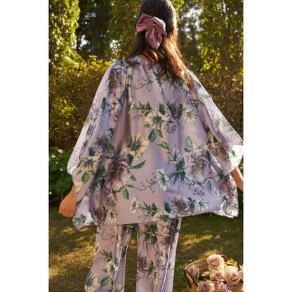 TASUVURE Sicily Satin Block Print Kaftan Co-Ord Green and Purple (Set of 2)