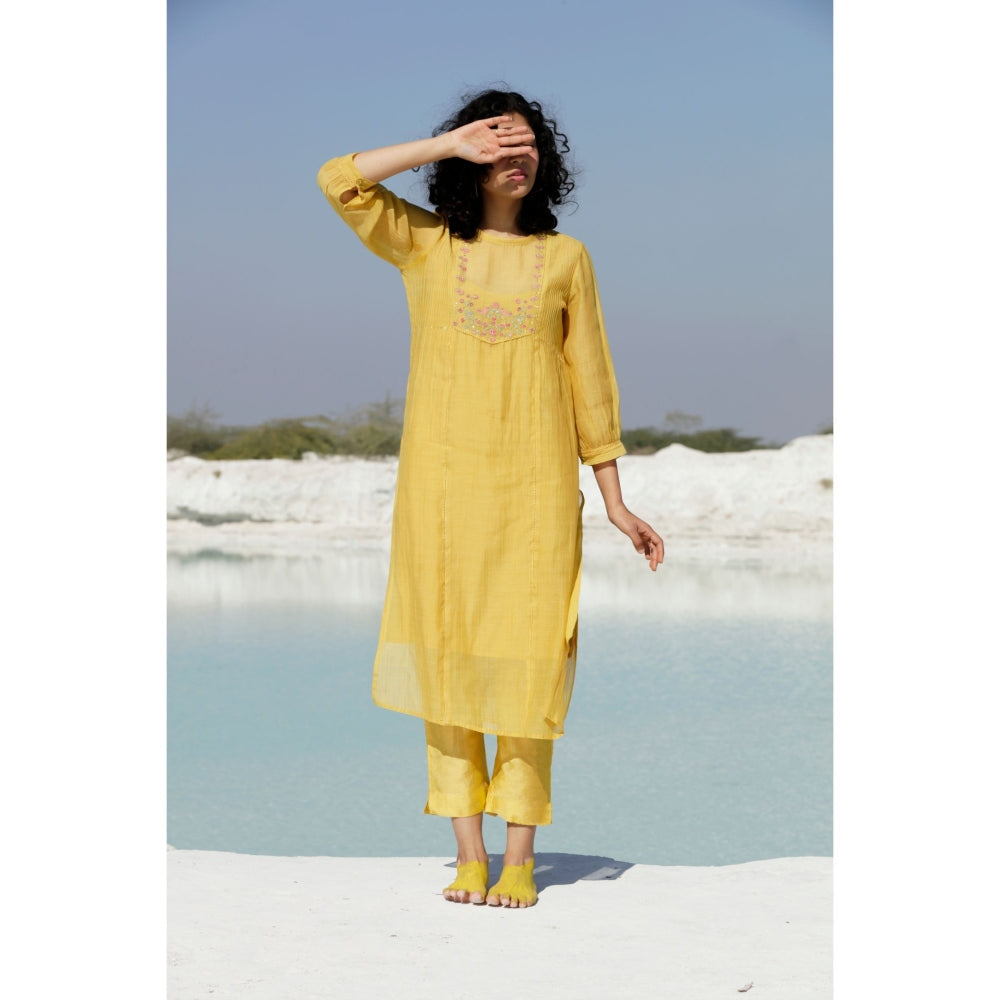 Tatwa Designs Mustard Yellow Lovebirds Kurta (Set of 3)