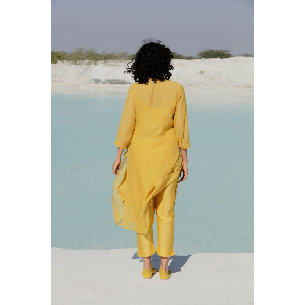 Tatwa Designs Mustard Yellow Yoke Pintuck Kurta (Set of 3)