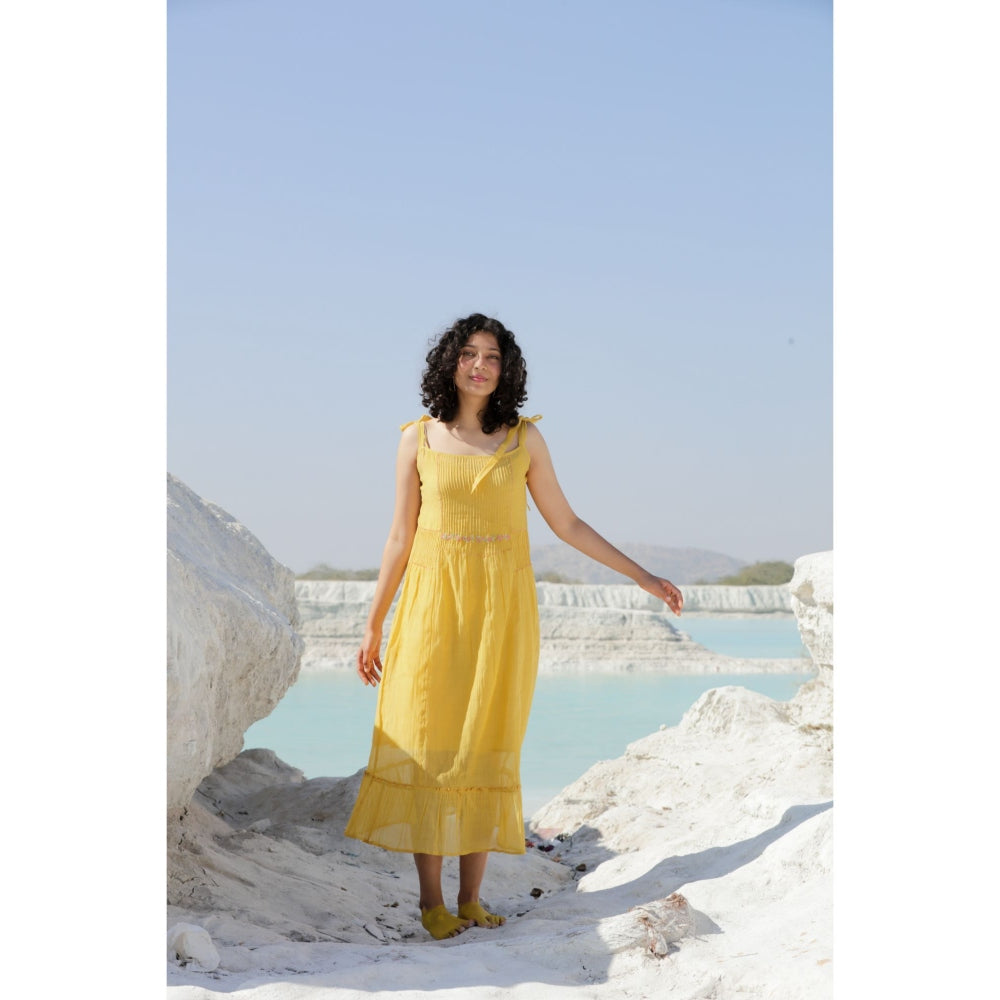 Tatwa Designs Mustard Yellow Shoulder Tie Dress (Set of 2)