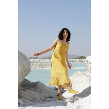 Tatwa Designs Mustard Yellow Shoulder Tie Dress (Set of 2)