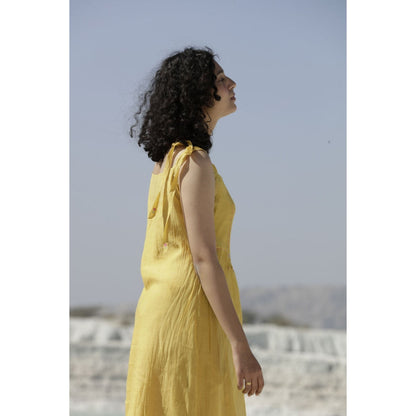 Tatwa Designs Mustard Yellow Shoulder Tie Dress (Set of 2)