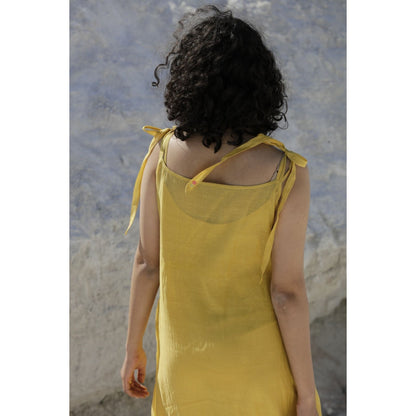 Tatwa Designs Mustard Yellow Shoulder Tie Dress (Set of 2)