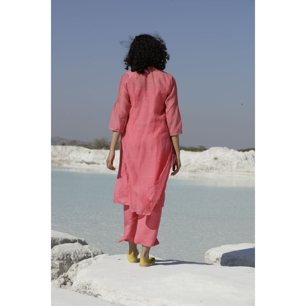 Tatwa Designs Coral Pink Yoke Buta Kurta (Set of 3)