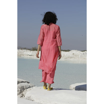 Tatwa Designs Coral Pink Yoke Buta Kurta (Set of 3)
