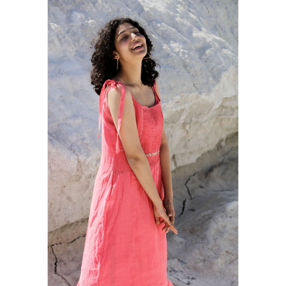 Tatwa Designs Coral Pink Shoulder Tie Dress (Set of 2)