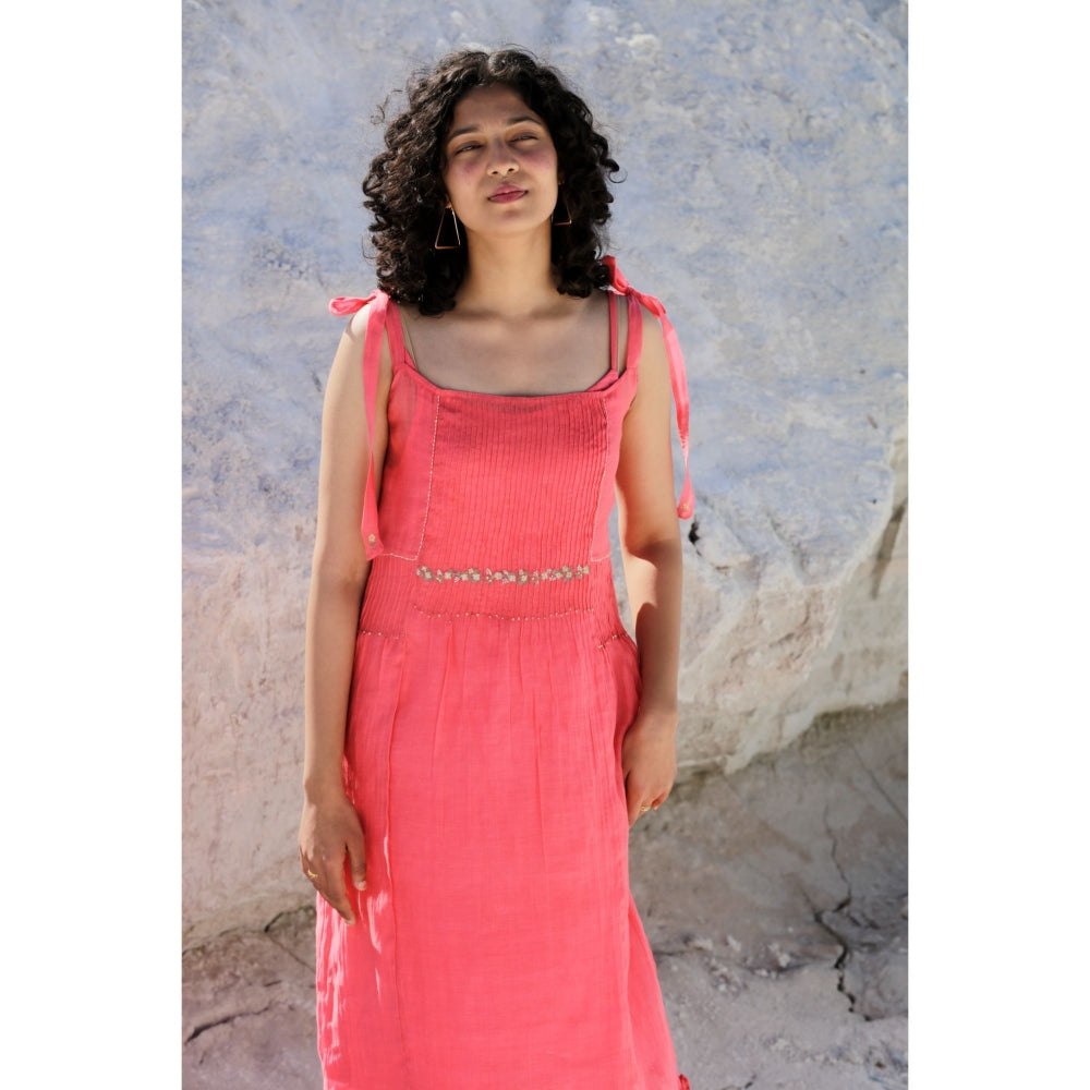 Tatwa Designs Coral Pink Shoulder Tie Dress (Set of 2)