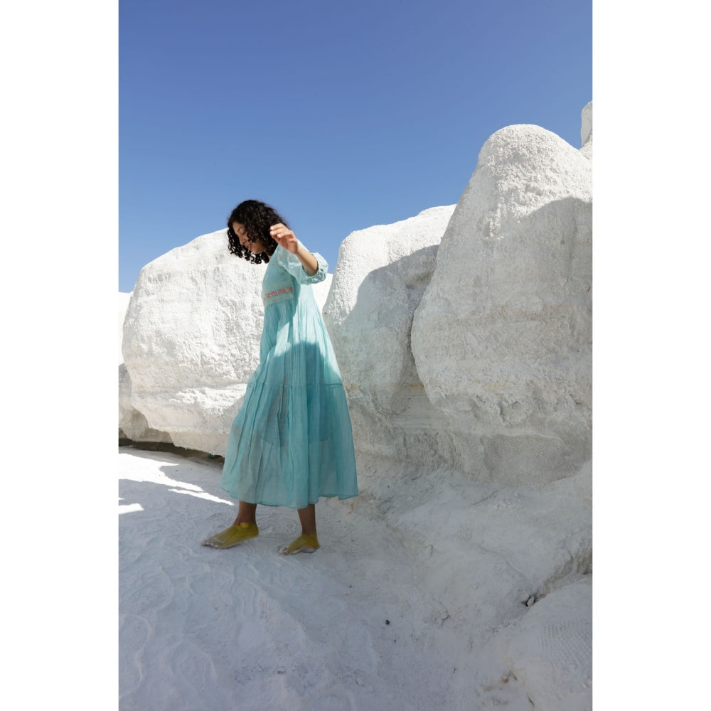 Tatwa Designs Teal Blue Tiered Dress (Set of 2)