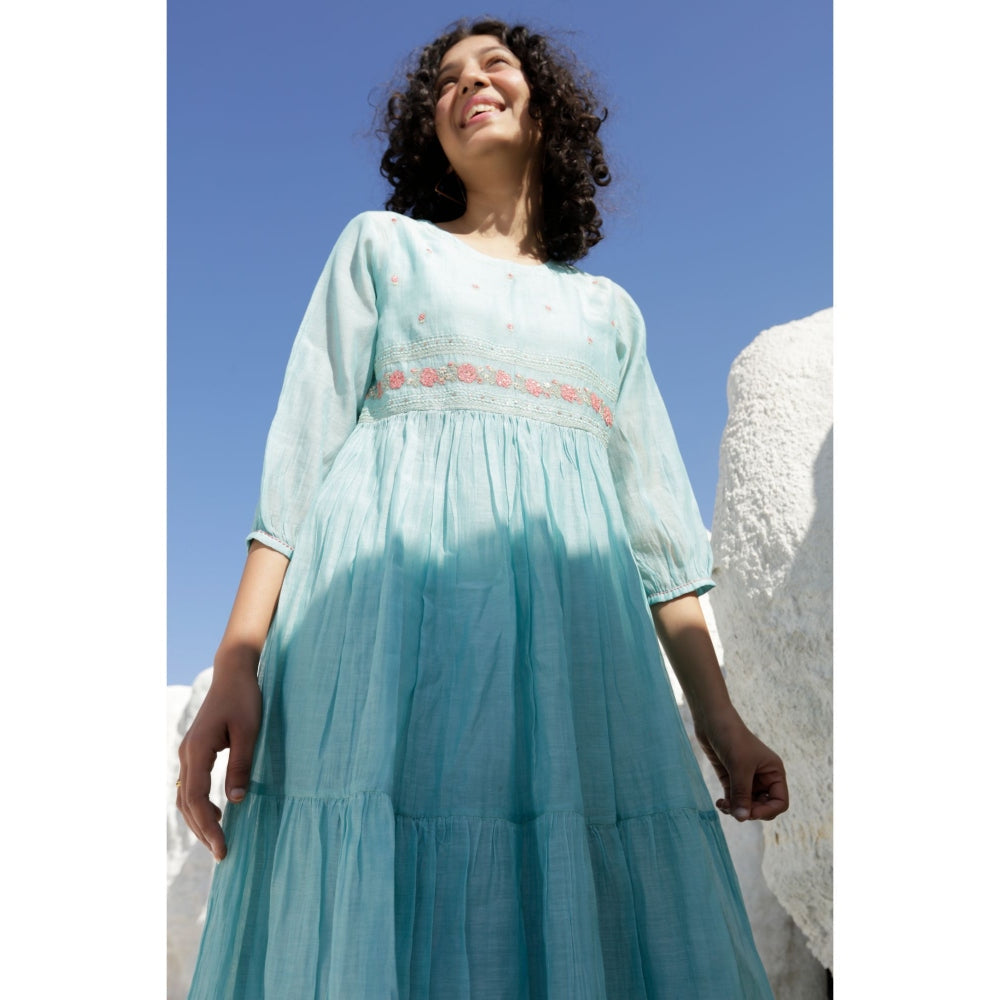 Tatwa Designs Teal Blue Tiered Dress (Set of 2)