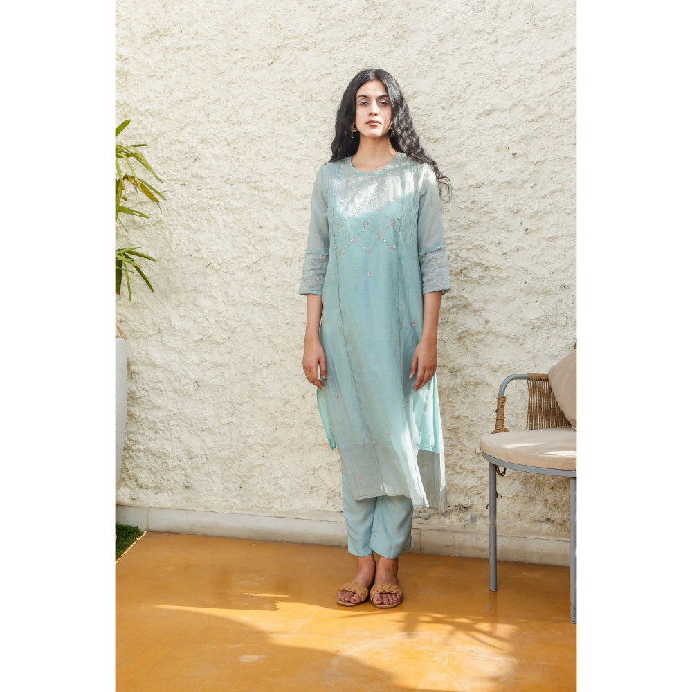 Tatwa Designs Mint Yoke Jaal Kurta (Set of 3)