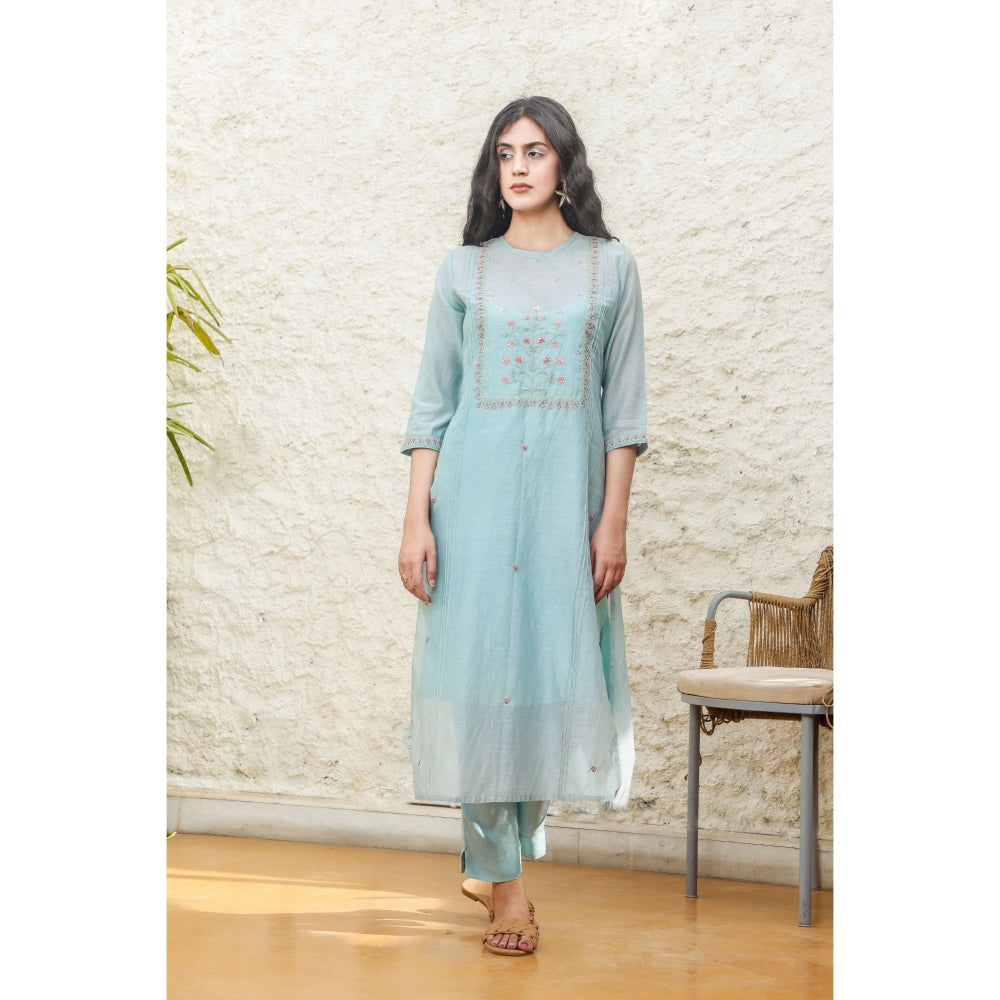 Tatwa Designs Mint Yoke Mughal Buta Kurta (Set of 3)
