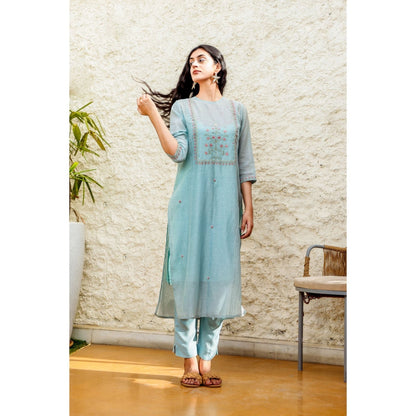 Tatwa Designs Mint Yoke Mughal Buta Kurta (Set of 3)