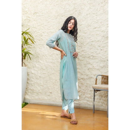 Tatwa Designs Mint Yoke Mughal Buta Kurta (Set of 3)