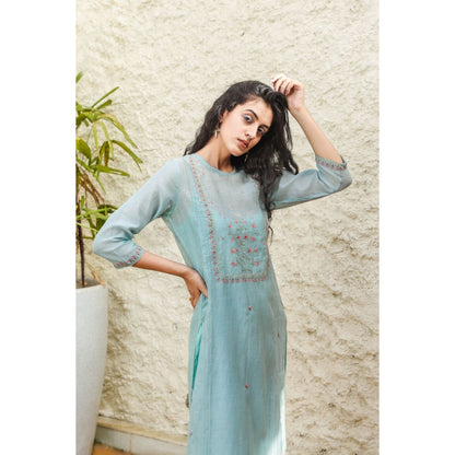 Tatwa Designs Mint Yoke Mughal Buta Kurta (Set of 3)