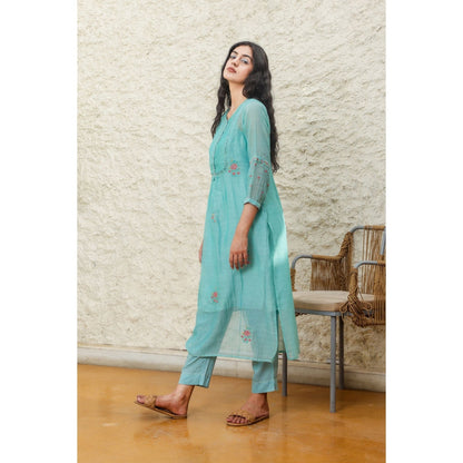 Tatwa Designs Mint Yoke Pintuck Kurta (Set of 3)