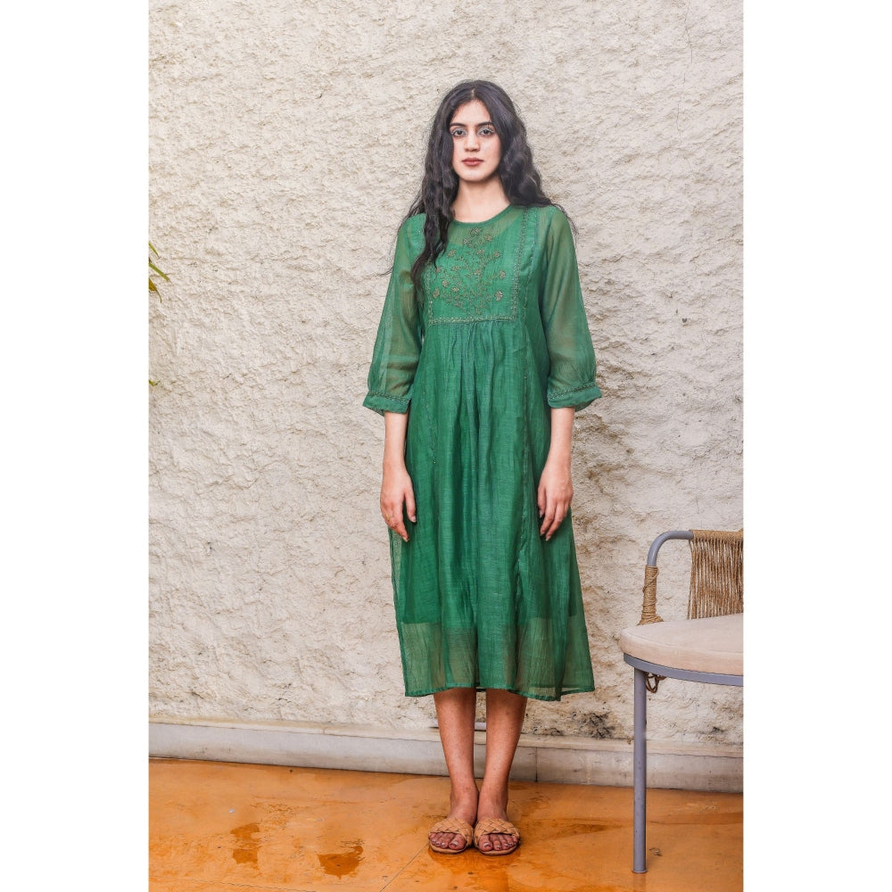 Tatwa Designs Bottle Green Paarijaat Dress (Set of 2)