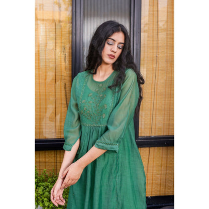 Tatwa Designs Bottle Green Paarijaat Dress (Set of 2)