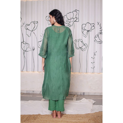 Tatwa Designs Bottle Green Paarijaat Kurta (Set of 3)
