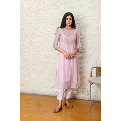 Tatwa Designs Pink Yoke Jaal Kurta (Set of 3)