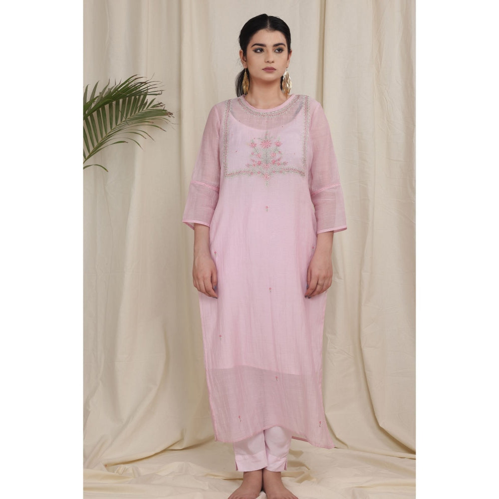 Tatwa Designs Pink Yoke Bouquet Kurta (Set of 3)