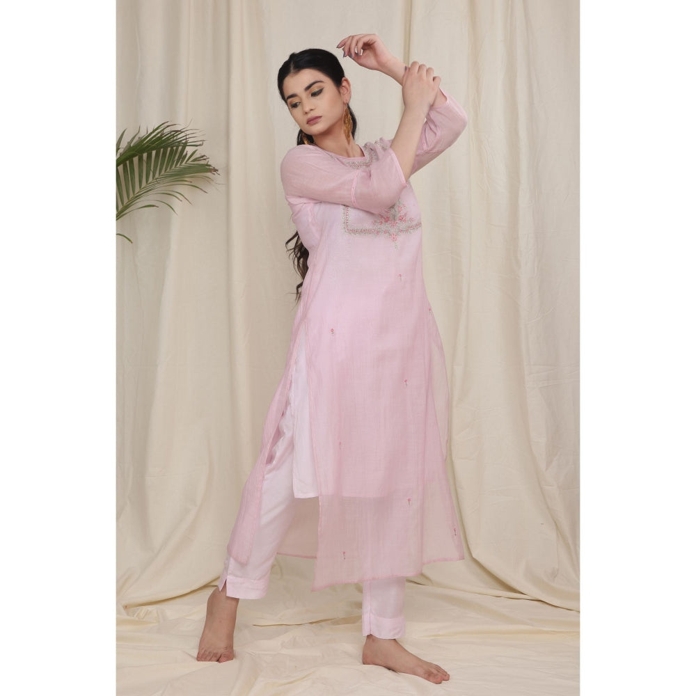 Tatwa Designs Pink Yoke Bouquet Kurta (Set of 3)