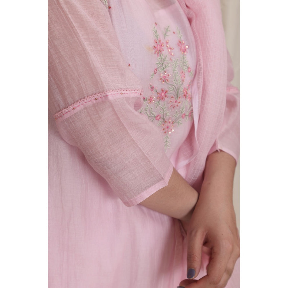 Tatwa Designs Pink Yoke Bouquet Kurta (Set of 3)