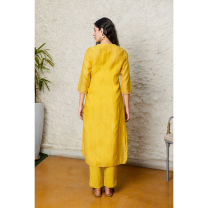 Tatwa Designs Mustard Yoke Jaal Kurta (Set of 3)