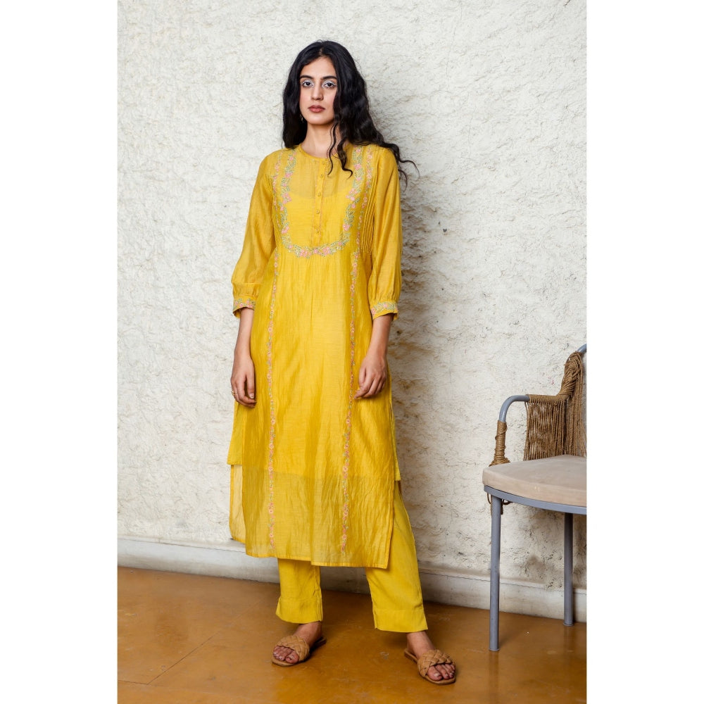 Tatwa Designs Mustard Camellia Kurta (Set of 3)
