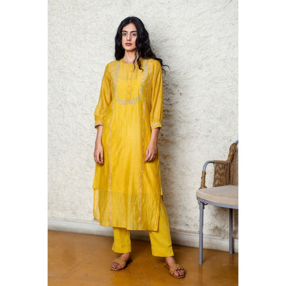 Tatwa Designs Mustard Camellia Kurta (Set of 3)